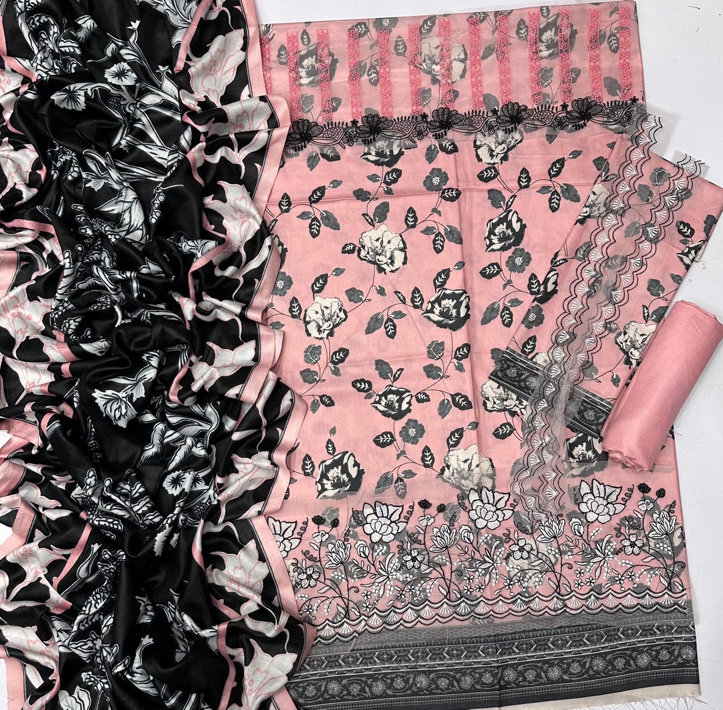 Premium Dhanak Embroidered 3PC Suit with Woolen Shawl